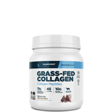 A container of Transparent Labs Grass-Fed Collagen Hydrolysate powder in chocolate flavor.