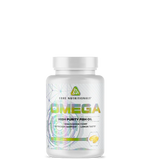 A bottle of CORE NUTRITIONALS OMEGA high purity fish oil supplement with lemon flavor.