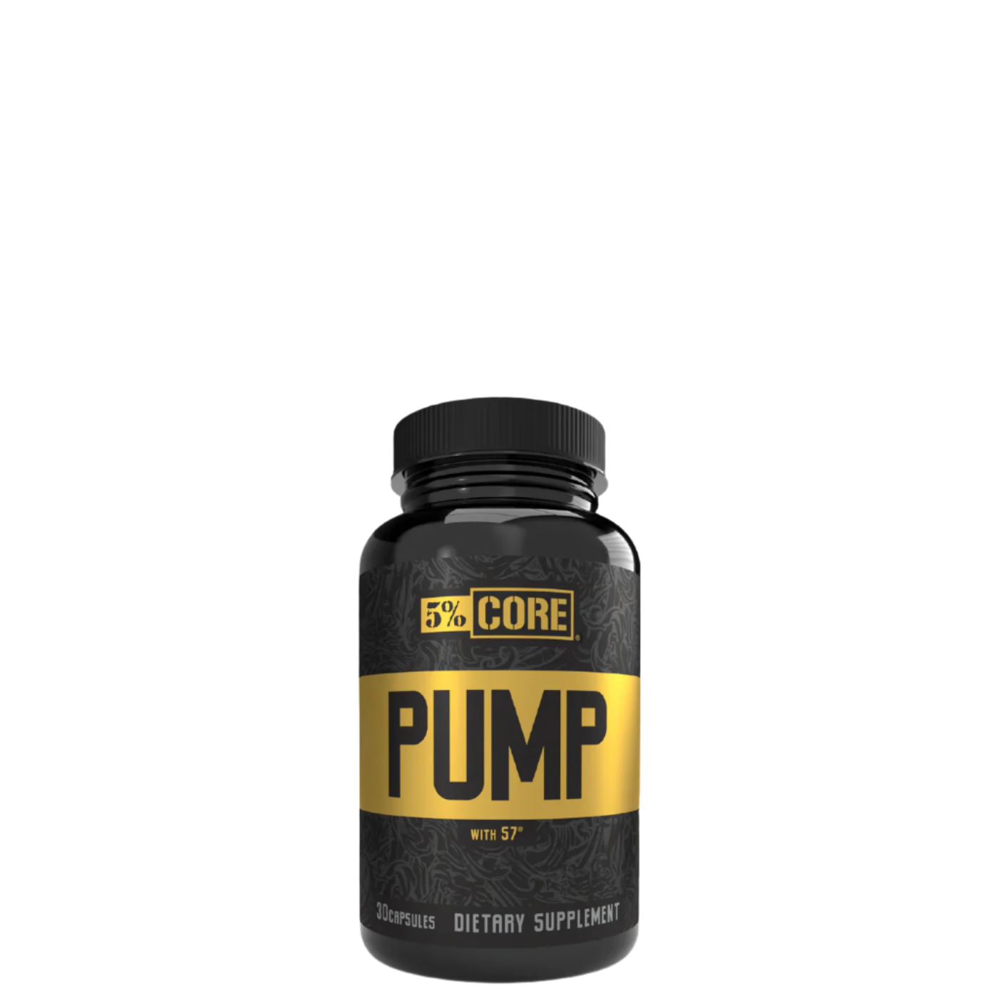 A bottle of 5% Core Pump supplement with S7, against a black background.