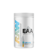 A container of EAA (Essential Amino Acids) supplement powder with watermelon flavor from the brand RAW.