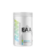 A container of EAA (Essential Amino Acids) supplement powder with watermelon flavor from the brand RAW.