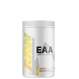 A container of EAA (Essential Amino Acids) supplement powder with watermelon flavor from the brand RAW.