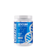 A container of Evogen Essential Series Creatine Monohydrate with the brand's logo and DNA helix graphics on the label.