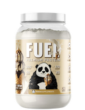 A container of Panda Supps FUEL Premium Protein powder in Ice Cream flavor. The label shows the product name, a panda cartoon, and nutritional information.