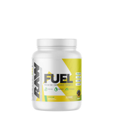 A container of Raw Fuel sports nutrition powder with a label showing the brand name and the product name.