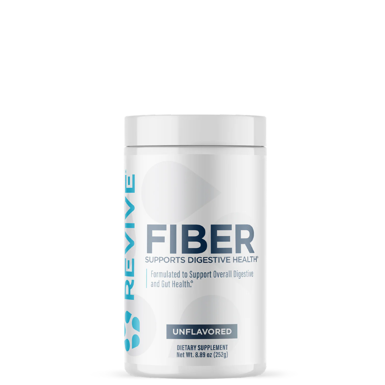 A container of Revive Supplements Fiber powder,Unflavored, designed to support digestive health.