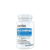 A bottle of Flexamend joint supplement with the InnovaPharm Wellness logo and information about the product.