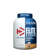 A container of Dymatize Elite Casein protein powder, showing the label with the product name and weight information.