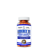 A bottle of Adderex XR tablets from Hi-Tech Pharmaceuticals with blue and white labeling.