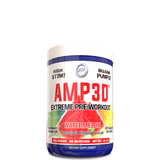 A container of Hi-Tech AMP3D Extreme Pre-Workout in watermelon flavor. The label is colorful with red, blue, and yellow accents and displays the product name prominently.