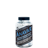 A bottle of Hi-Tech Pharmaceuticals Anavar, containing 180 white tablets, with label information on muscle-building and anabolic agents.