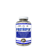 A bottle of Protropin supplement with a label detailing the product's benefits and ingredients, including cyclic peptides and amino acids.