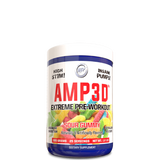 A container of Hi-Tech AMP3D Extreme Pre-Workout in sour gummy flavor. The label is colorful with red, blue, and yellow accents and displays the product name prominently.