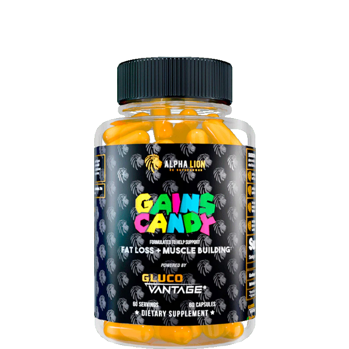 Container with black and rainbow label.