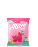 A package of Alani Gummi gummy bears with a pink background featuring images of the gummy bears in different flavors such as watermelon, grape, and fruit punch.