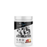 A container of Element Zero 315pre Annihilation, a pre-workout supplement with graphics and text on the label.