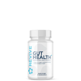 A white bottle with a blue and green label that reads 'GUT HEALTH', manufactured by Revive.