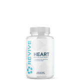 A clear bottle labeled 'REVIVE HEART' containing supplements designed to support heart health.