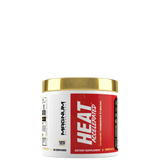 A container of Magnum Supplements Heat Accelerated dietary supplement powder, with a red label and gold-colored lid.