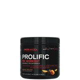 A container of PEScience Prolific Pre-Workout supplement with red and black labeling.