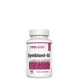 A bottle of Symbiont-GI Gut Support dietary supplement with 90 capsules, labeled as supporting complete GI health.