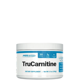A container of TruCarnitine Powder by PEScience with product information and branding visible.