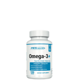 A bottle of PEScience Omega-3+ softgels, which are dietary supplements containing EPA and DHA.