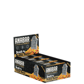 A box of ANABAR protein bars in a peanut butter flavor, with packaging that features the brand name and the flavor, against a dark background.