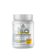 A container of Core Nutritionals ISO whey protein isolate with a white lid, branding, and a picture of a cherry on the front.