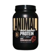 A container of Animal isolate loaded whey protein powder in Brownie Batter flavor.