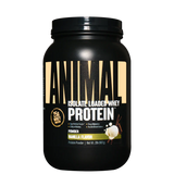 A container of Animal isolate loaded whey protein powder in Brownie Batter flavor.