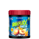A container of Allmax ISOFLEX Chiller, a clear liquid protein drink, with peach flavor.
