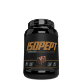 A container of ISOPEPT Hydrolyzed Whey Protein Isolate powder, with branding and product information displayed on the label.