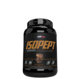 A container of ISOPEPT Hydrolyzed Whey Protein Isolate powder, with branding and product information displayed on the label.