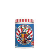 A container of Chaotic Pump supplement with a colorful design featuring a cartoon character and stripes.