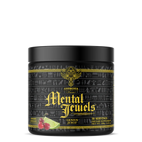 A container of Mental Jewels® Powder Cognitive Matrix with a black and gold design featuring scientific illustrations and text.