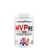 A container of InnovaPharm MVPRE 3.0, a supplement for energy and focus enhancement, with colorful label design.