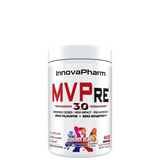 A container of InnovaPharm MVPRE 3.0, a supplement for energy and focus enhancement, with colorful label design.