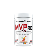 A container of InnovaPharm MVPRE 3.0, a supplement for energy and focus enhancement, with colorful label design.