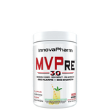 A container of InnovaPharm MVPRE 3.0, a supplement for energy and focus enhancement, with colorful label design.
