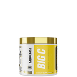 A container of Magnum BIG C dietary supplement with a yellow label, predominantly white with a gold lid on top.
