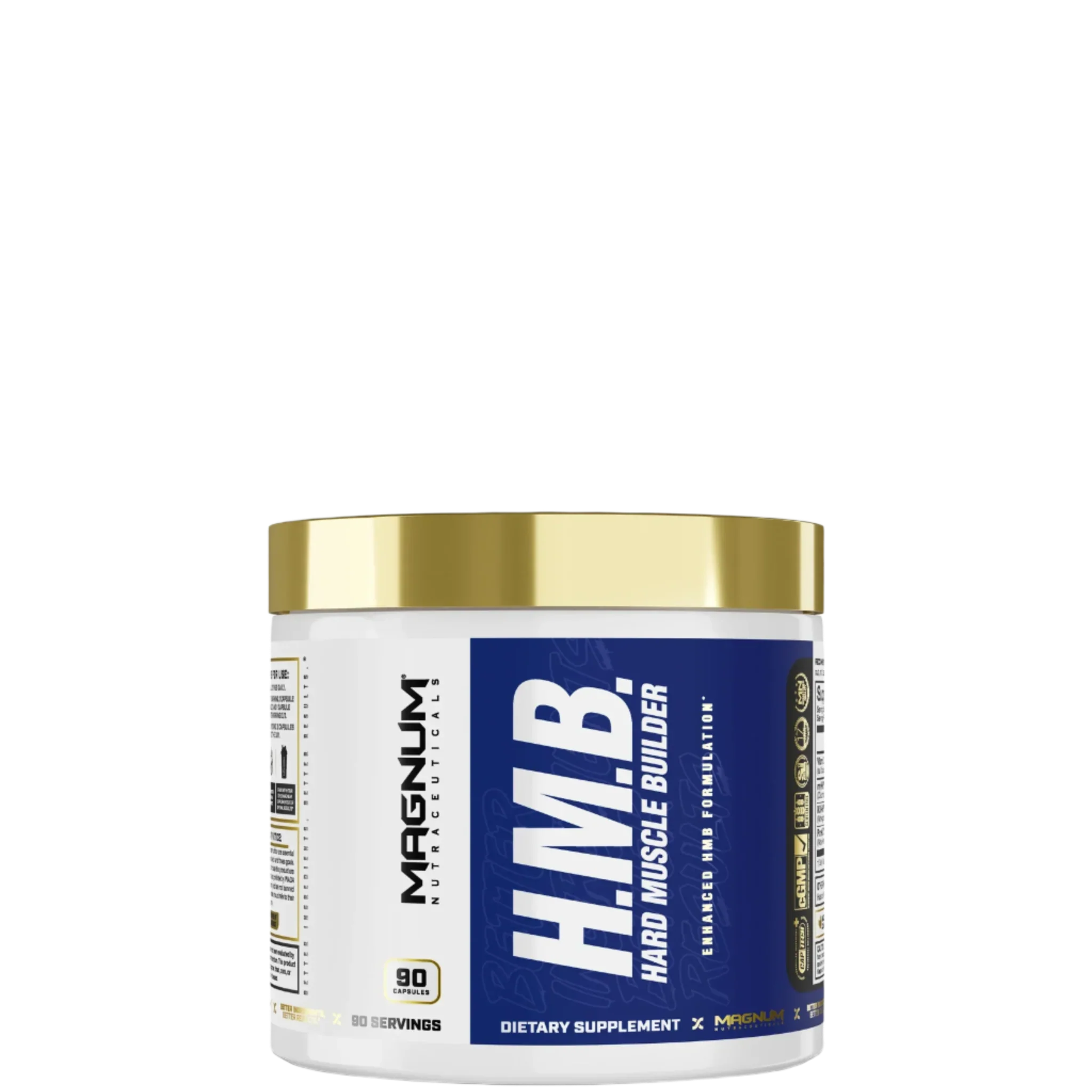 A container of Magnum Supplements Hard Muscle Builder, a dietary supplement for lean muscle retention.