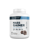 A container of Transparent Labs Mass Gainer powder in white color with product details and branding visible.