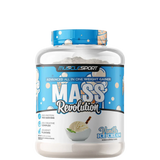 A container of MuscleSport Mass Revolution Mass Gainer in Vanilla Ice Cream flavor.