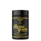 A black container of Mental Jewels nootropic supplement with gold and yellow text and designs.