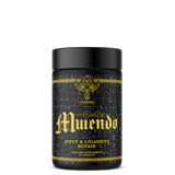 A container of Mwendo Joint & Ligament Repair supplements with a black and gold color scheme.