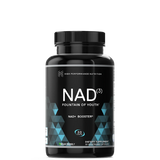 A black bottle with a label that reads 'NAD3 Fountain of Youth NAD+ Booster'. It is labeled as a dietary supplement.