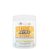 A container of Alpha Lion SuperHuman Intra supplement in Leg Day Limeade flavor, which is a BCAA & EAA supplement intended for workout support.