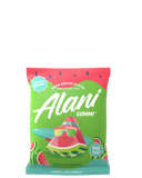 A package of Alani Gummi gummy bears with a pink background featuring images of the gummy bears in different flavors such as watermelon, grape, and fruit punch.