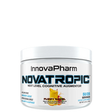 A container of InnovaPharm Novatropic, a cognitive enhancer supplement, with branding and product information displayed on the label.